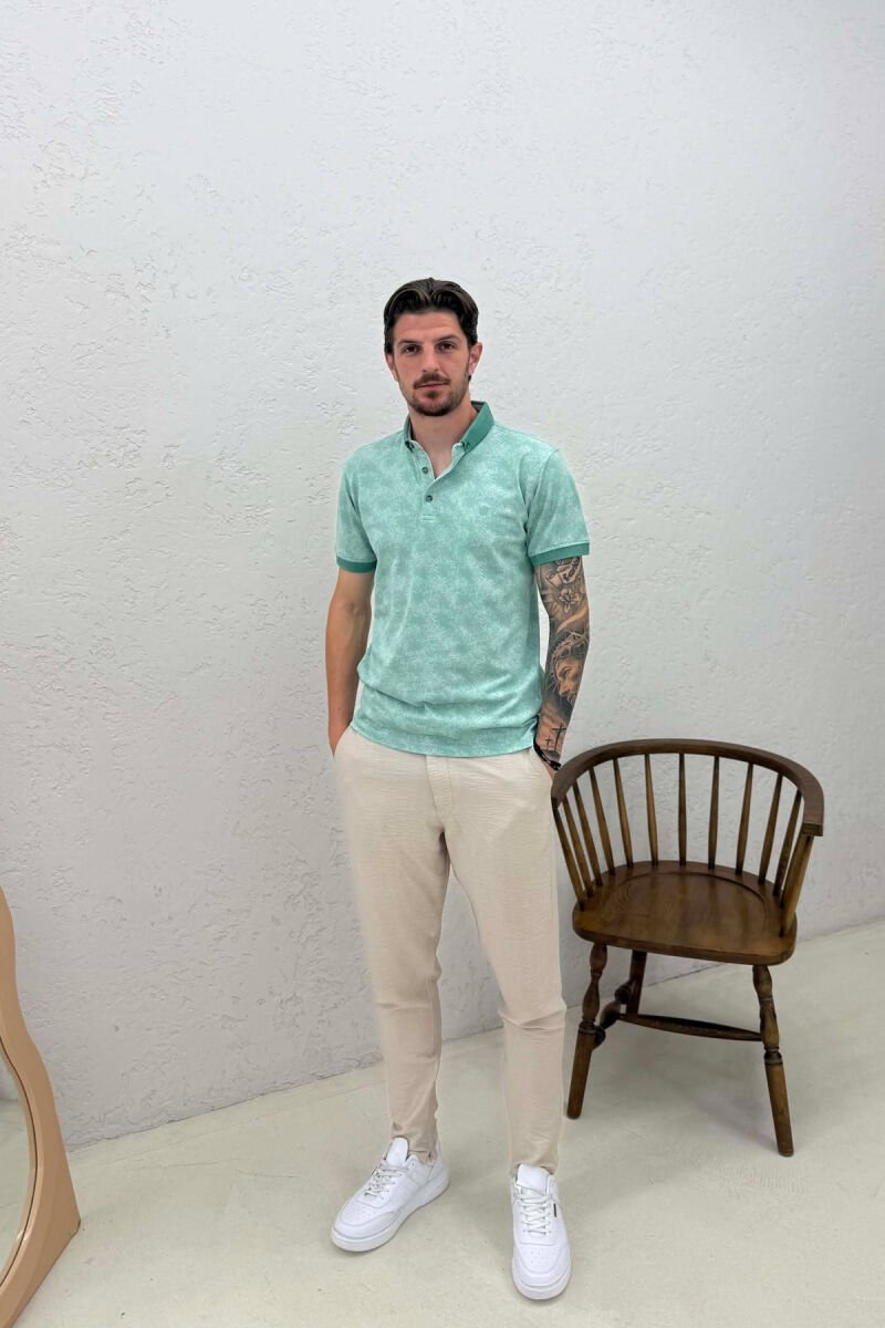 DESIGNED POLO NECK MEN T-SHIRT MINT/MENTE - 3