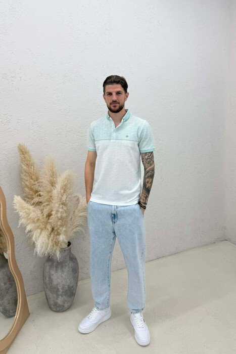 DESIGNED POLO NECK MEN T-SHIRT MINT/MENTE - 3