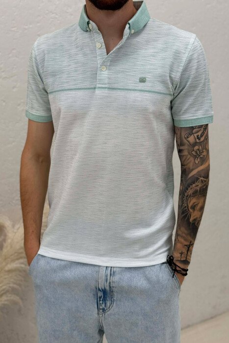 DESIGNED POLO NECK MEN T-SHIRT MINT/MENTE - 4