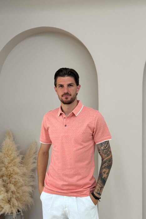 T-SHIRT ME DIZAJNE ME JAKE POLO PER MESHKUJ NE NGJYRE PUDER - KLAUDIO FASHION