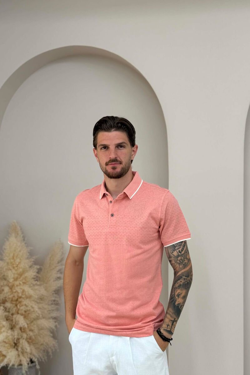 DESIGNED POLO NECK MEN T-SHIRT POWDER/PUDER - 1