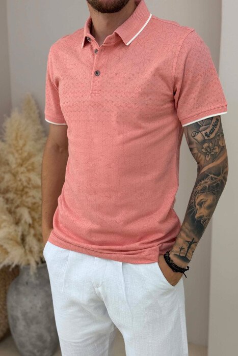 DESIGNED POLO NECK MEN T-SHIRT POWDER/PUDER - 2