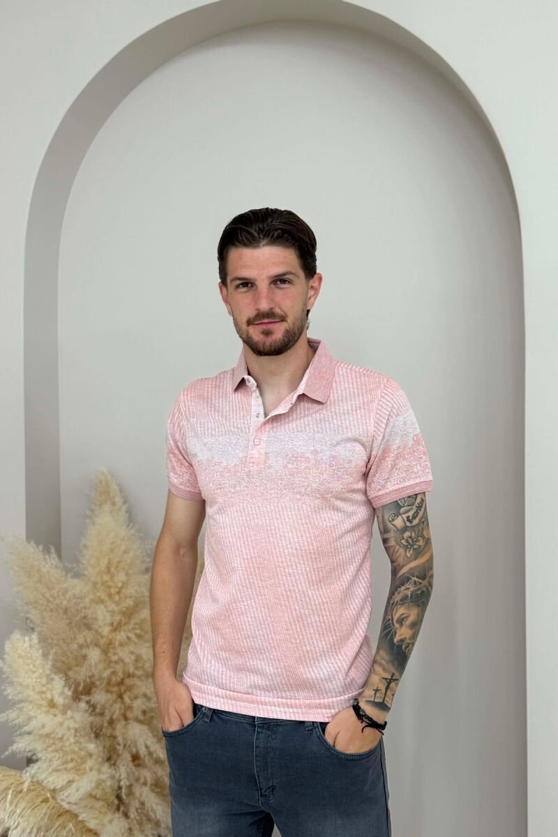 DESIGNED POLO NECK MEN T-SHIRT POWDER/PUDER - 1