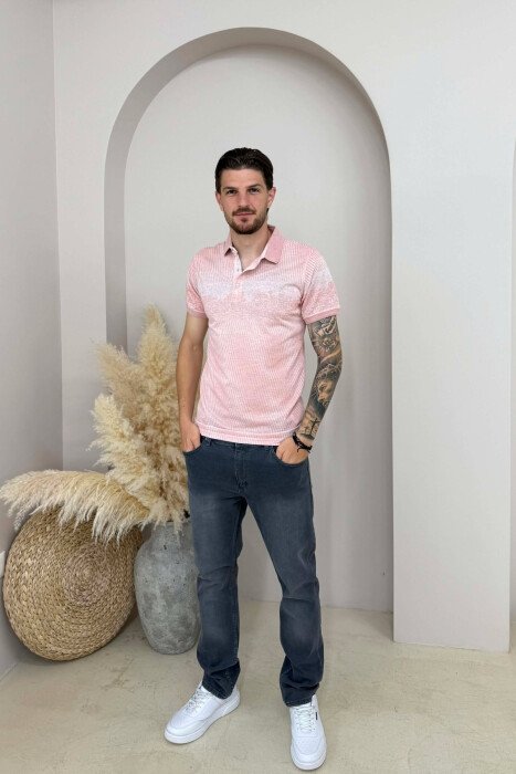 DESIGNED POLO NECK MEN T-SHIRT POWDER/PUDER - 3