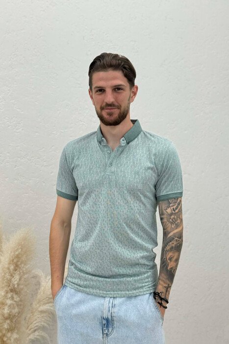 DESIGNED POLO NECK ONE COLOR MEN T-SHIRT MINT/MENTE - KLAUDIO FASHION