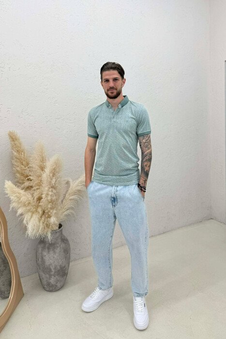 DESIGNED POLO NECK ONE COLOR MEN T-SHIRT MINT/MENTE - 3