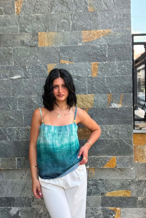 DESIGNED THIN STRAPS WOMAN TANK TOP BLUE STONE/GK - 3