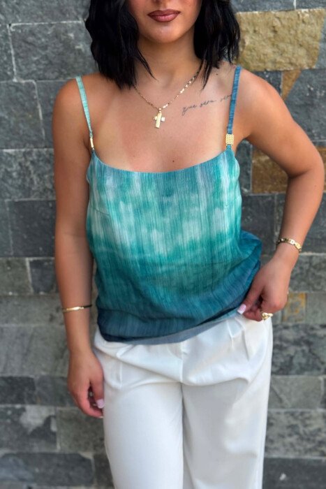 DESIGNED THIN STRAPS WOMAN TANK TOP BLUE STONE/GK - 4