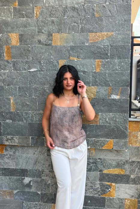 DESIGNED THIN STRAPS WOMAN TANK TOP DARK BEIGE/BEZHE ERRET - 1