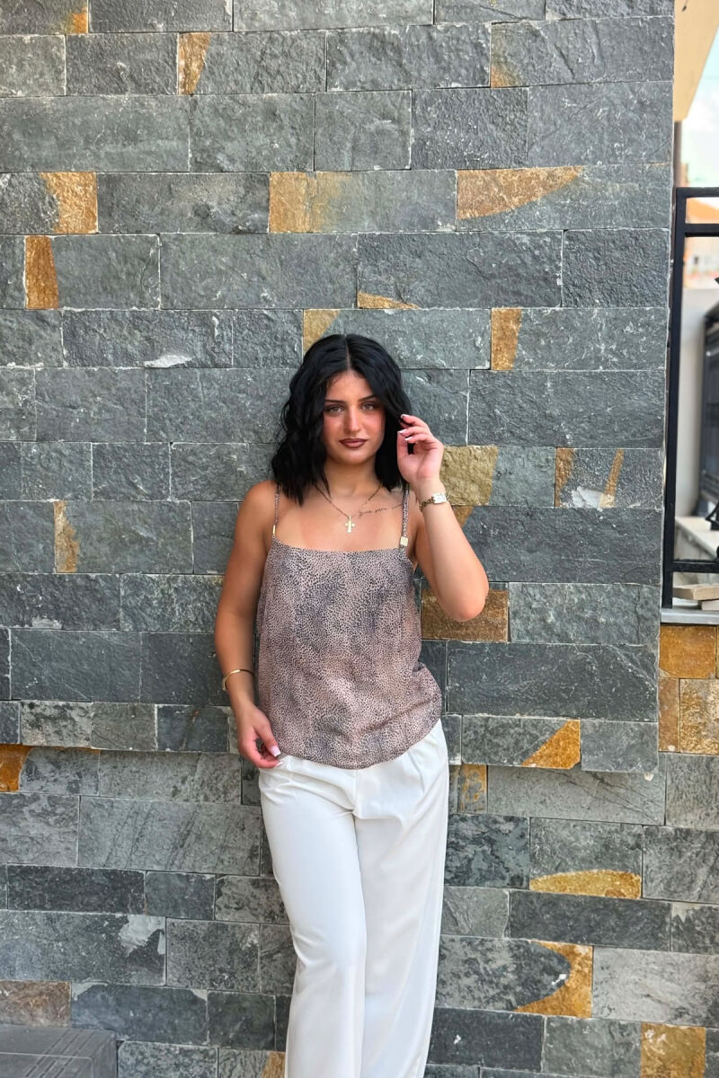 DESIGNED THIN STRAPS WOMAN TANK TOP DARK BEIGE/BEZHE ERRET - 1
