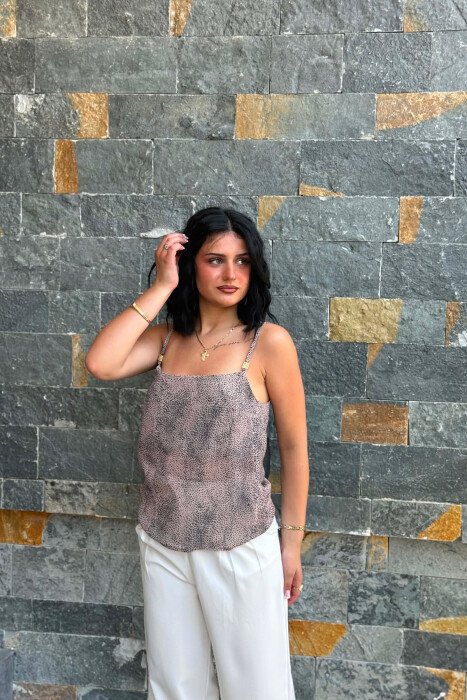 DESIGNED THIN STRAPS WOMAN TANK TOP DARK BEIGE/BEZHE ERRET - 2
