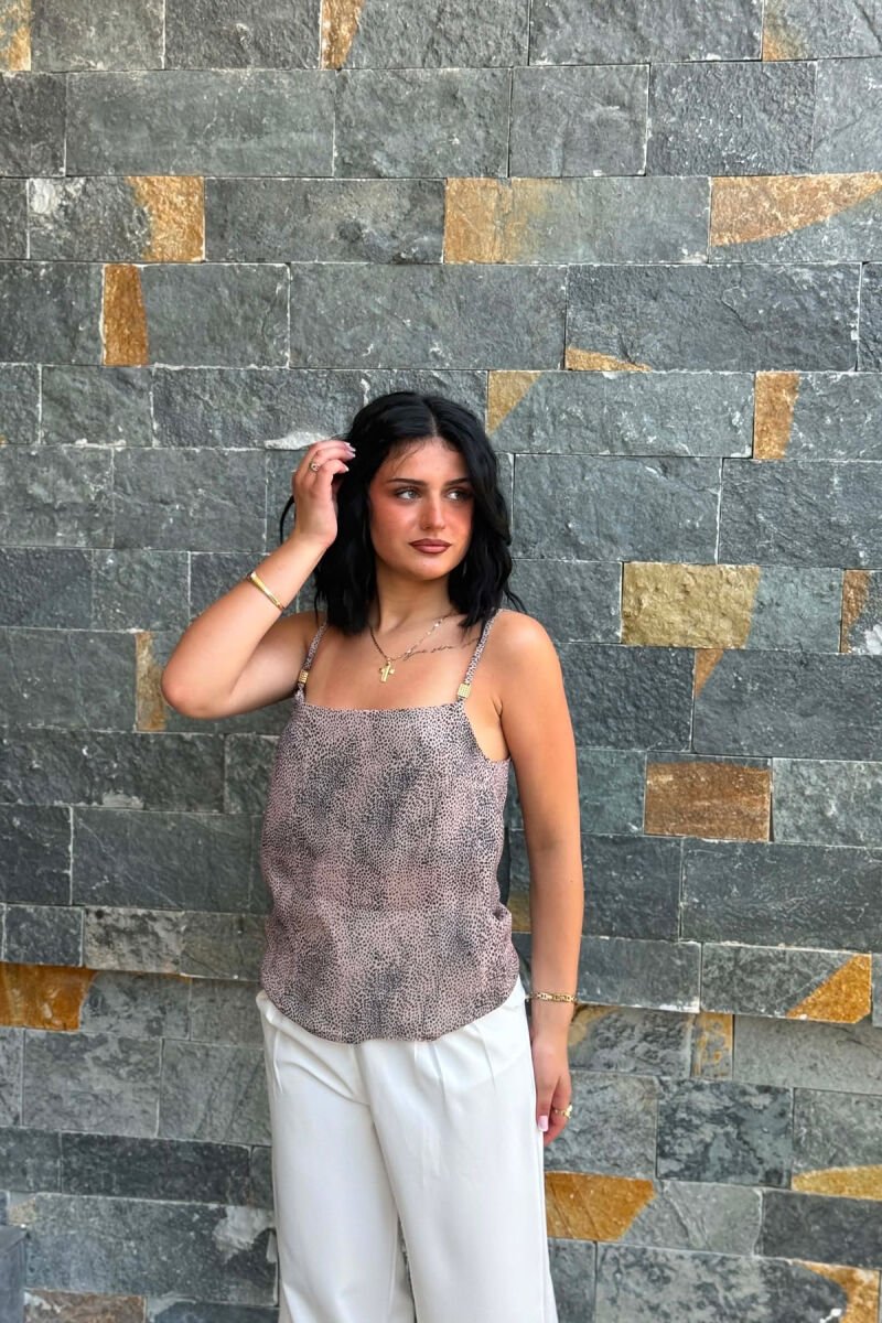 DESIGNED THIN STRAPS WOMAN TANK TOP DARK BEIGE/BEZHE ERRET - 2