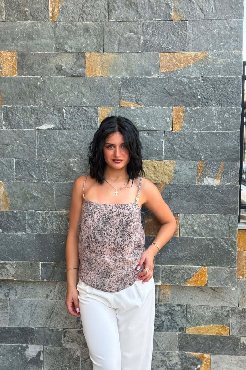 DESIGNED THIN STRAPS WOMAN TANK TOP DARK BEIGE/BEZHE ERRET - 3