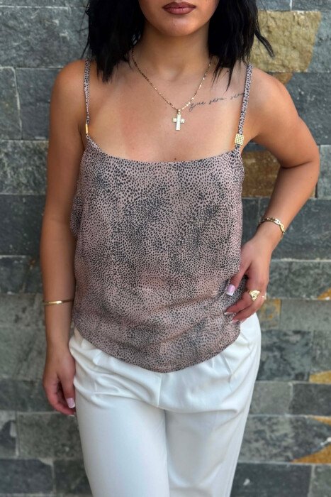 DESIGNED THIN STRAPS WOMAN TANK TOP DARK BEIGE/BEZHE ERRET - 5
