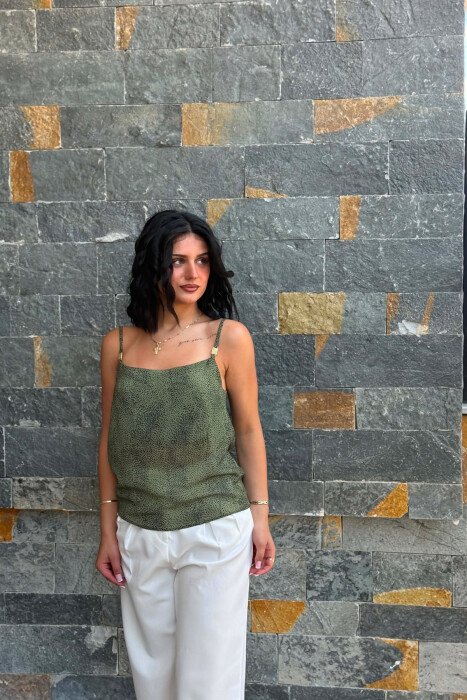 DESIGNED THIN STRAPS WOMAN TANK TOP GREEN/JESHILE - 2