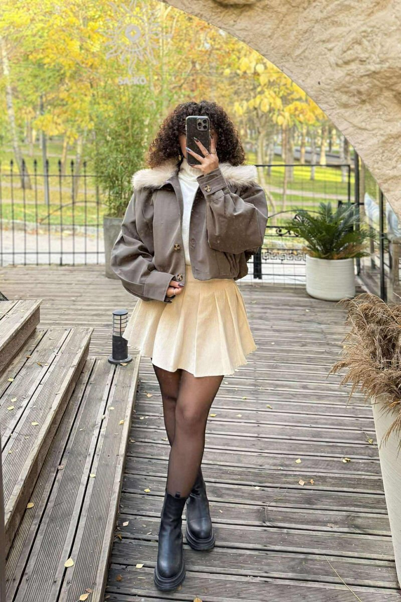 DETACHABLE FAUX FUR ONE COLOR WOMEN JACKET GREEN/JESHILE - 2
