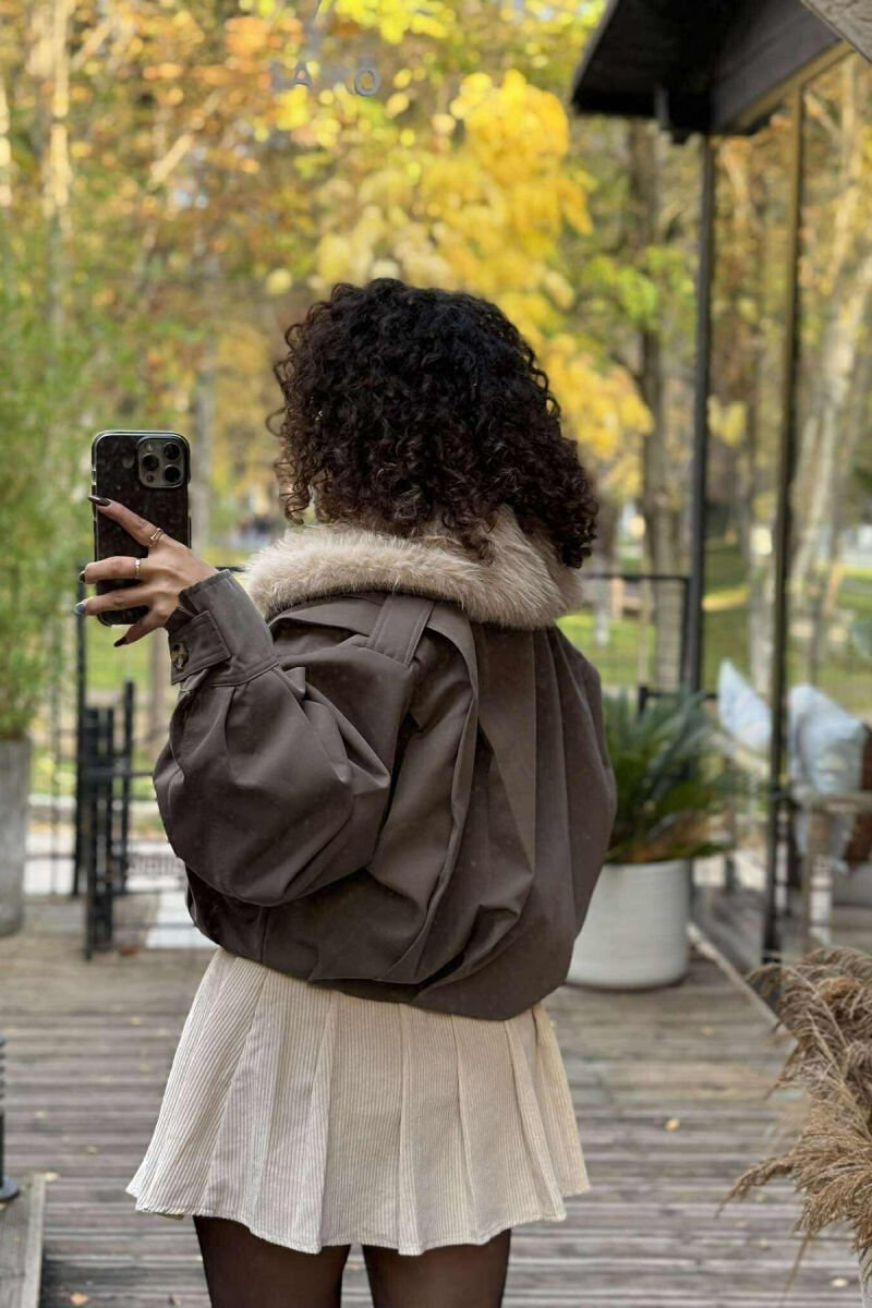 DETACHABLE FAUX FUR ONE COLOR WOMEN JACKET GREEN/JESHILE - 5