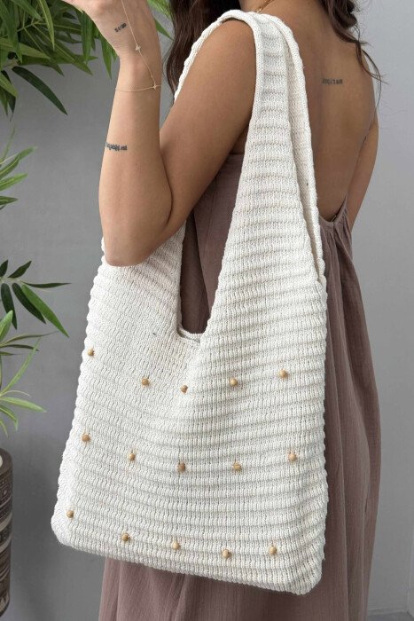 DETAILS CROCHET BEACH WOMEN BAG CREAM/KREM - 2