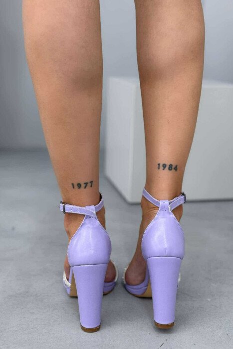 DIAMOND DETAILS HIGH HEEL WOMEN SANDALS PURPLE/LEJLA - 5