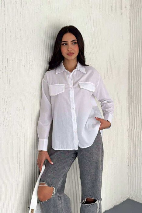 DIAMOND DETAILS ONE COLOR WOMEN SHIRT WHITE-E BARDHE - 6