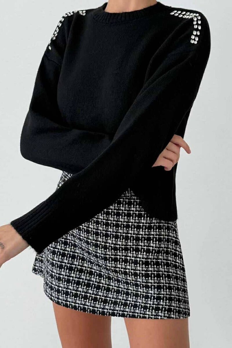 DIAMOND DETAILS ONE COLOR WOMEN SWEATER BLACK/ E ZEZE - 4