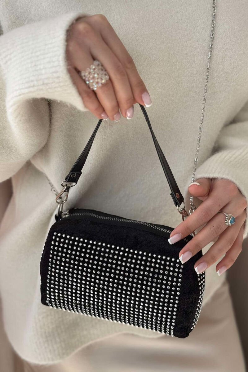 DIAMOND DETAILS VELVET WOMEN BAG BLACK/ E ZEZE - 1