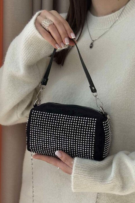 DIAMOND DETAILS VELVET WOMEN BAG BLACK/ E ZEZE - 3