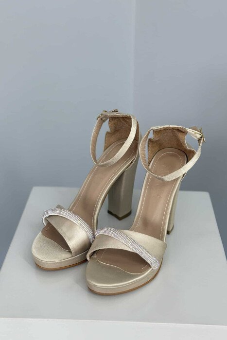DIAMOND STRAP DETAIL HIGH HEEL WOMEN SANDALS BEIGE/BEZHE - 1