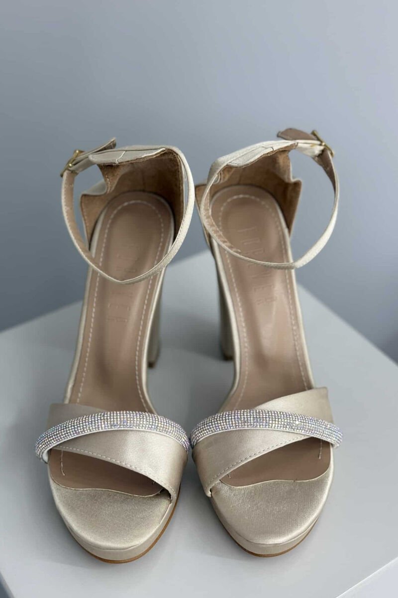 DIAMOND STRAP DETAIL HIGH HEEL WOMEN SANDALS BEIGE/BEZHE - 3