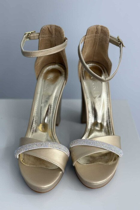 DIAMOND STRAP DETAIL HIGH HEEL WOMEN SANDALS GOLDEN ROD/GOLD - 6