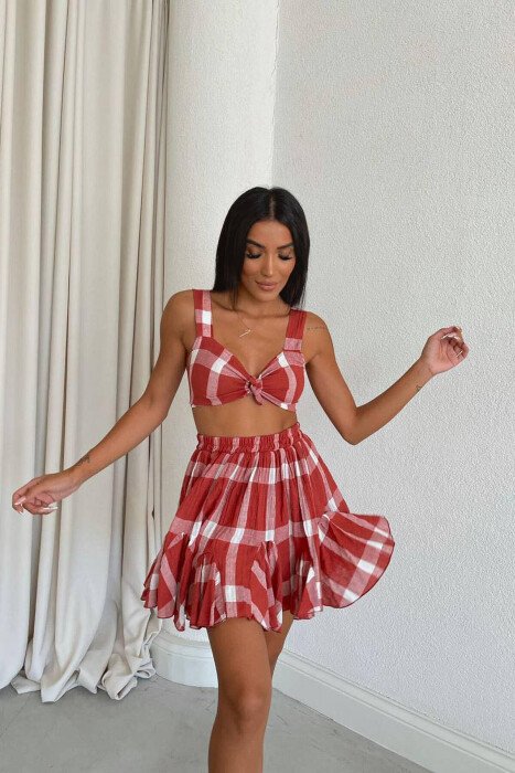 DIFFERENT COLORS CROP + SKIRT WOMAN BRICK/TULLE - KLAUDIO FASHION