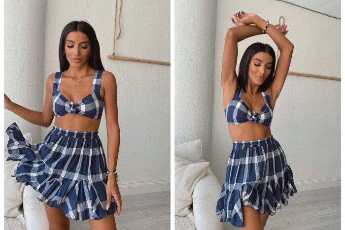 DIFFERENT COLORS CROP + SKIRT WOMAN DARK BLUE/BEE 