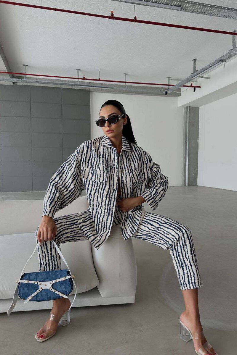 DIFFERENT COLORS SHIRT+TROUSERS WOMAN SET BLUE-CREAM/BLKR - 3