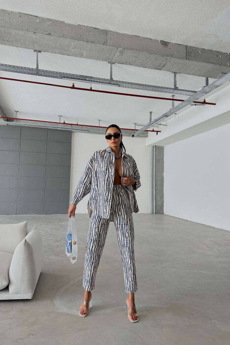 DIFFERENT COLORS SHIRT+TROUSERS WOMAN SET BLUE-CREAM/BLKR - 1