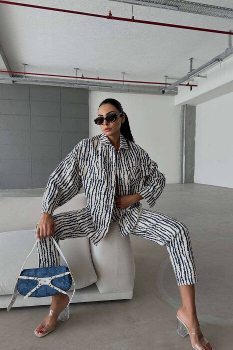 DIFFERENT COLORS SHIRT+TROUSERS WOMAN SET BLUE-CREAM/BLKR - 3