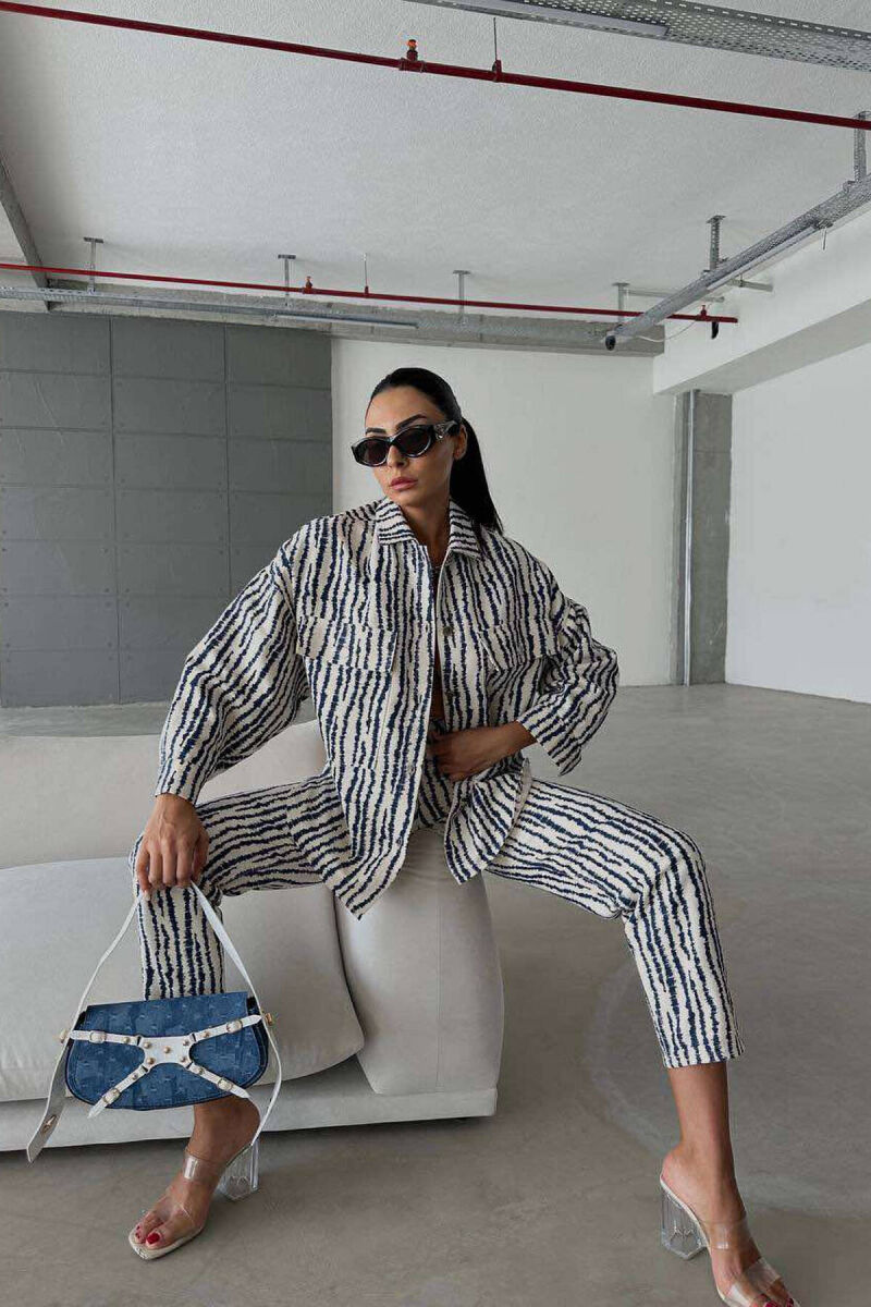 DIFFERENT COLORS SHIRT+TROUSERS WOMAN SET BLUE-CREAM/BLKR - 3