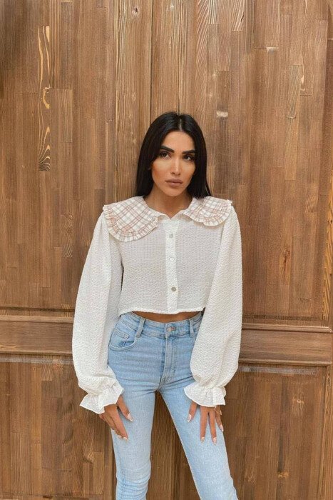 DIFFERENT COLORS SHORT WOMAN SHIRT BEIGE/BEZHE - KLAUDIO FASHION