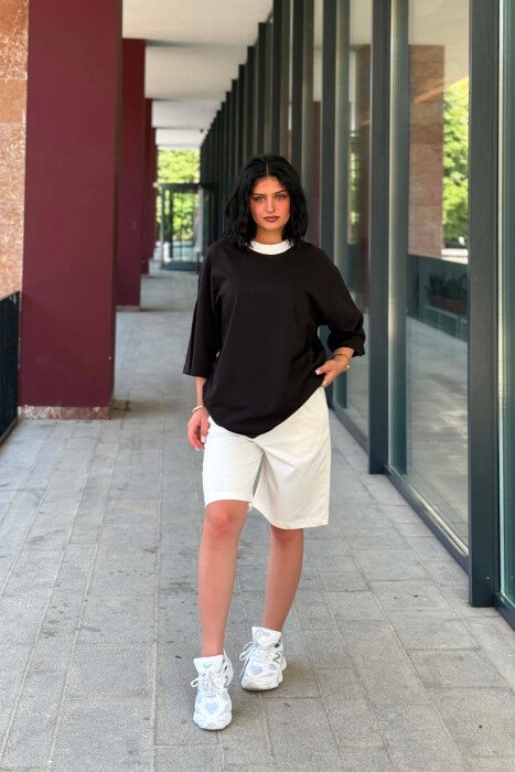SET T-SHIRT + TUTA TE SHKURTRA PER FEMRA NE NGJYRE TE ZEZE - KLAUDIO FASHION