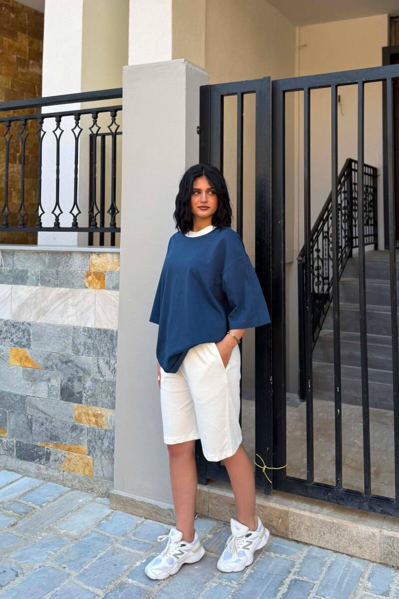 DIFFERENT COLORS T-SHIRT + SHORT SWEATPANTS WOMAN SET BLUE/BLU - 3
