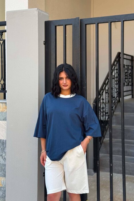 DIFFERENT COLORS T-SHIRT + SHORT SWEATPANTS WOMAN SET BLUE/BLU - 4