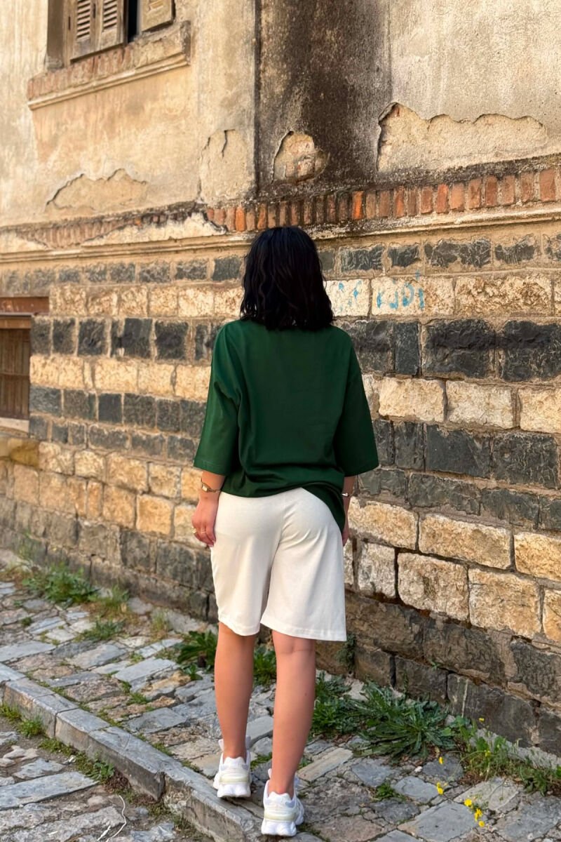 DIFFERENT COLORS T-SHIRT + SHORT SWEATPANTS WOMAN SET DARK GREEN/JEE - 5