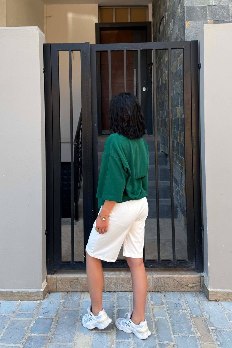 DIFFERENT COLORS T-SHIRT + SHORT SWEATPANTS WOMAN SET GREEN/JESHILE - 3