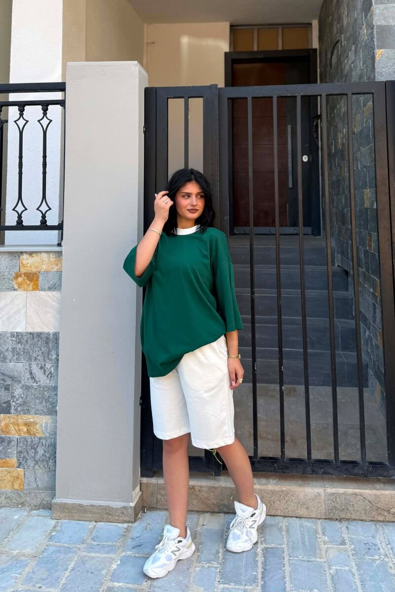 DIFFERENT COLORS T-SHIRT + SHORT SWEATPANTS WOMAN SET GREEN/JESHILE - 4