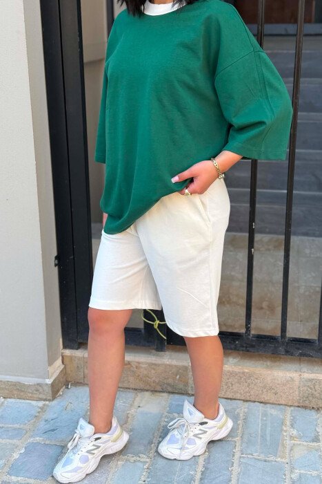 DIFFERENT COLORS T-SHIRT + SHORT SWEATPANTS WOMAN SET GREEN/JESHILE - 5