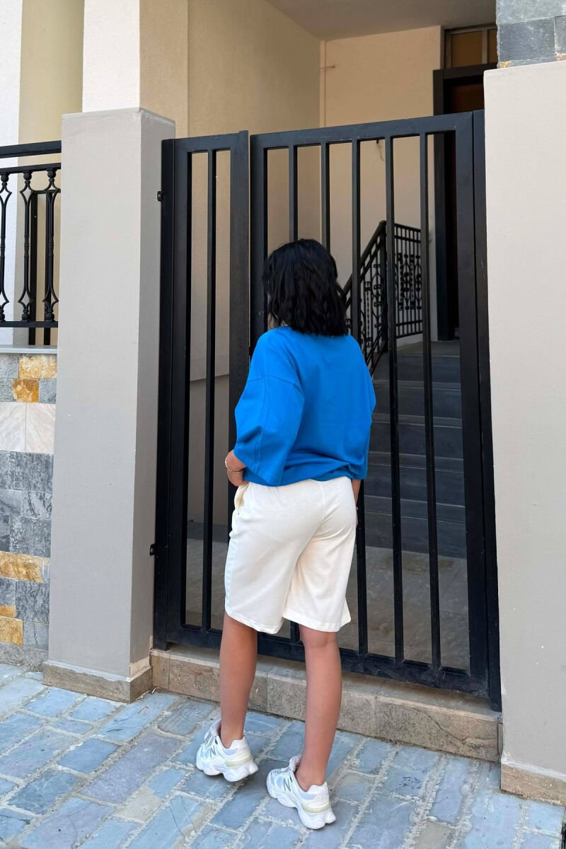 DIFFERENT COLORS T-SHIRT + SHORT SWEATPANTS WOMAN SET LIGHTBLUE/BZ - 2