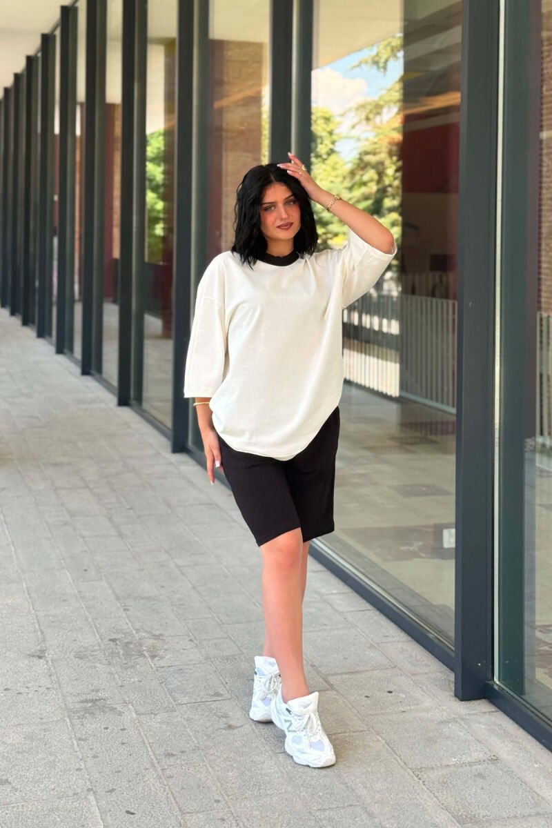 DIFFERENT COLORS T-SHIRT + SHORT SWEATPANTS WOMAN SET WHITE-E BARDHE - 5