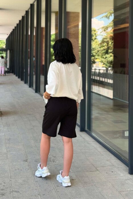 DIFFERENT COLORS T-SHIRT + SHORT SWEATPANTS WOMAN SET WHITE-E BARDHE - 7