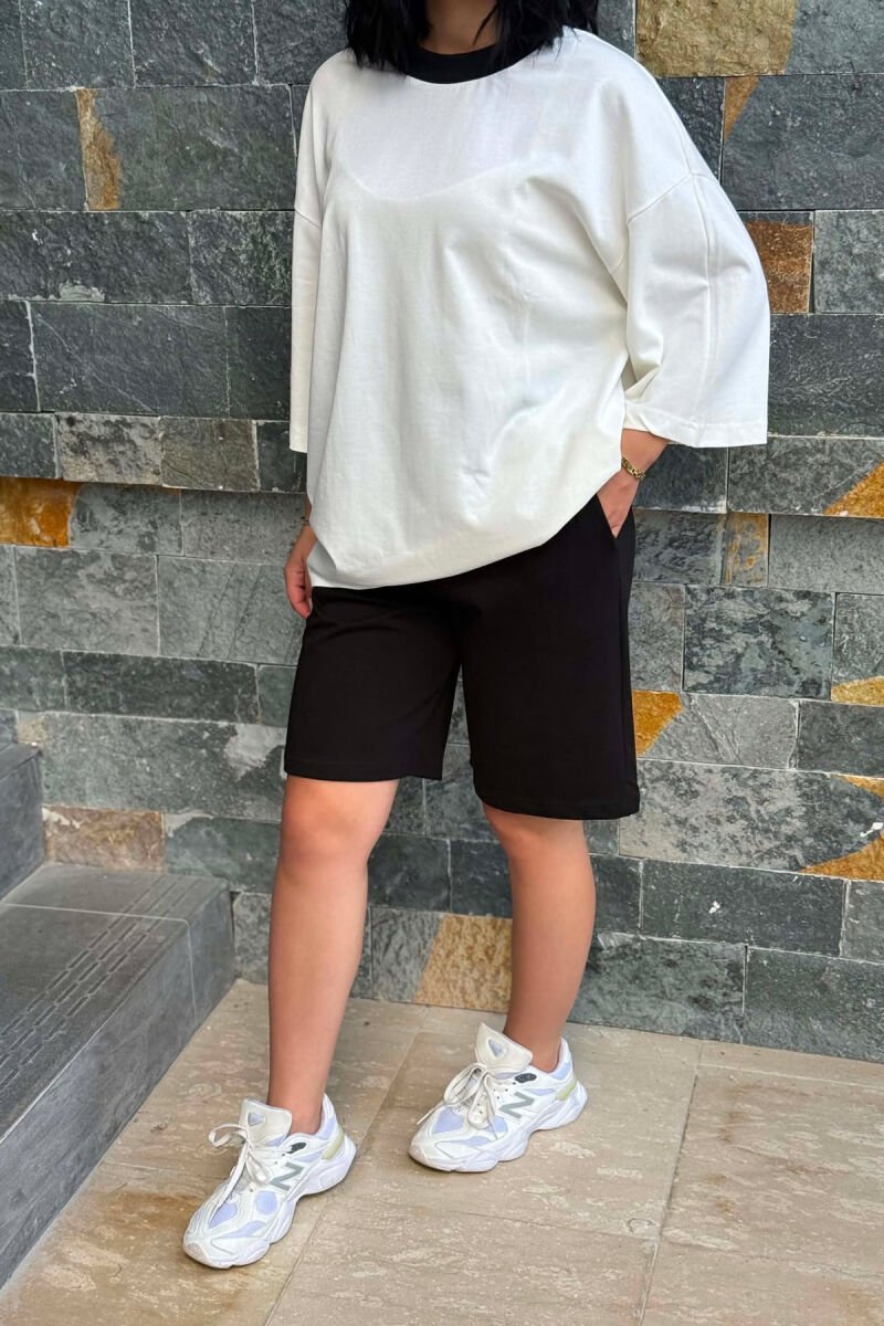DIFFERENT COLORS T-SHIRT + SHORT SWEATPANTS WOMAN SET WHITE-E BARDHE - 4