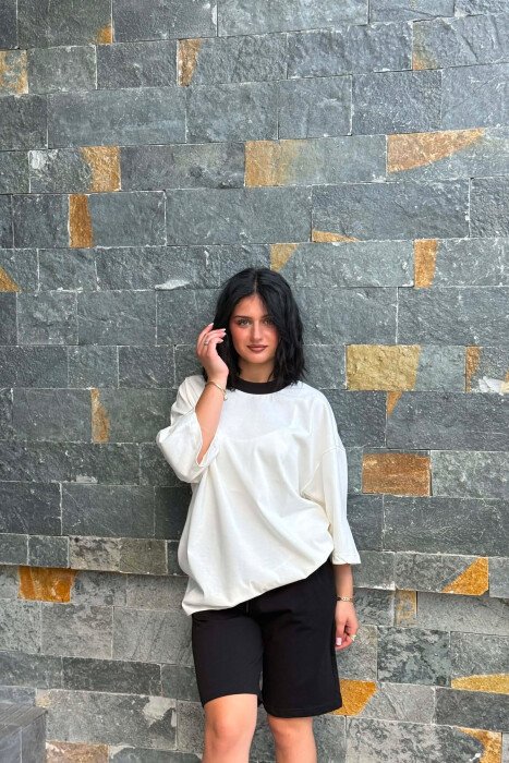 DIFFERENT COLORS T-SHIRT + SHORT SWEATPANTS WOMAN SET WHITE-E BARDHE - 6