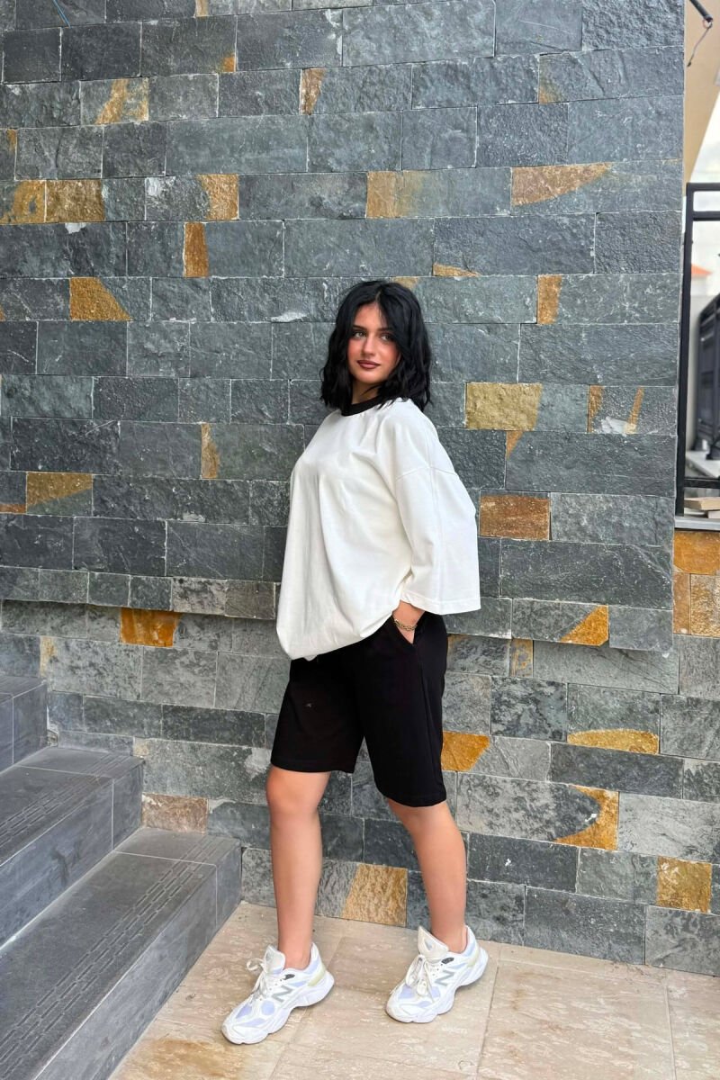 DIFFERENT COLORS T-SHIRT + SHORT SWEATPANTS WOMAN SET WHITE-E BARDHE - 8